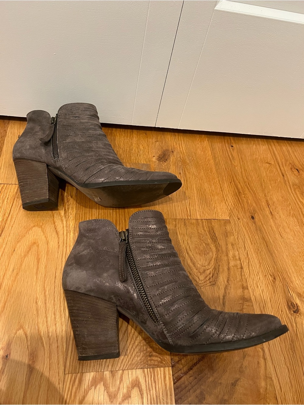 Paul Green Charcoal Gray Suede Ankle Booties with Block Heel